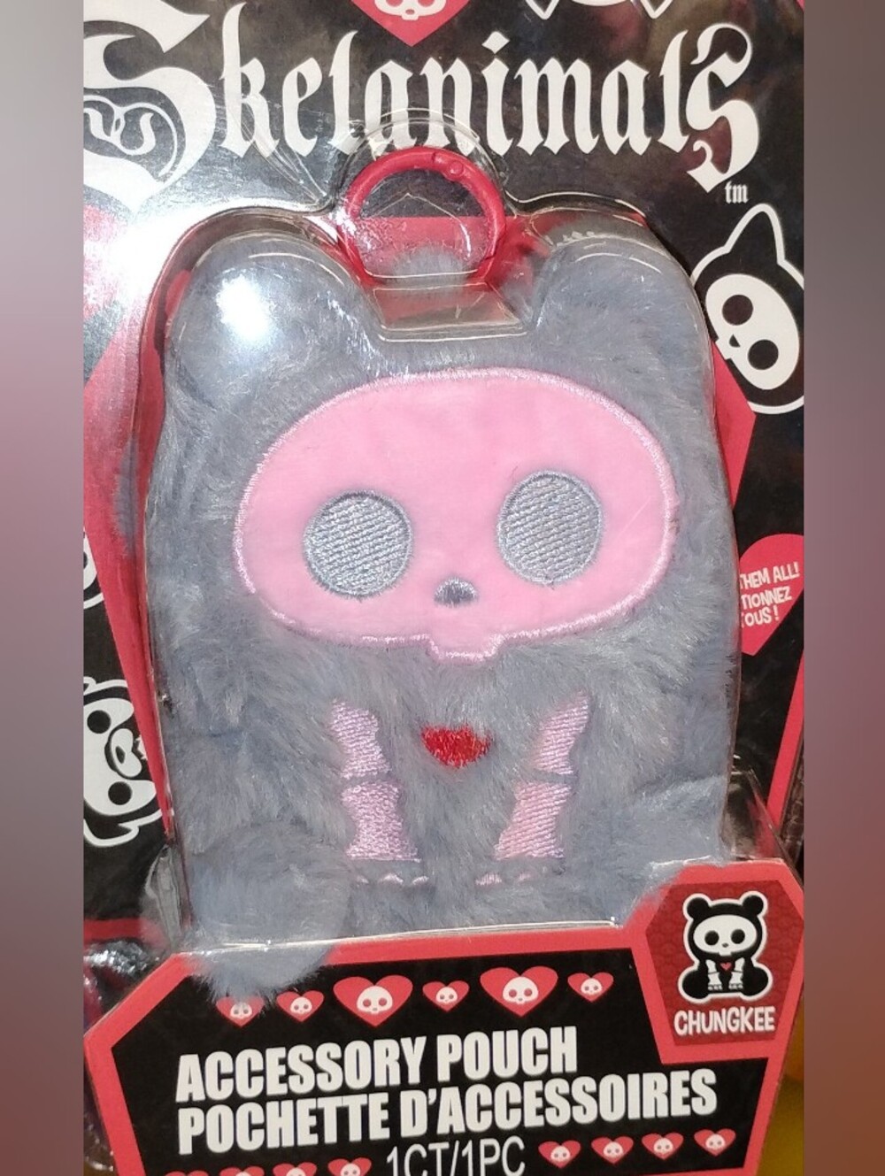 Gray & Pink Furry Accessory Pouch - Skeleanimals 2 for $15